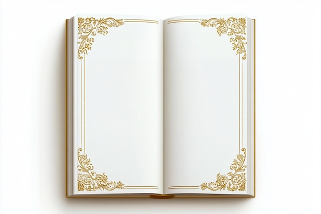 Vector white book cover golden filigree borders