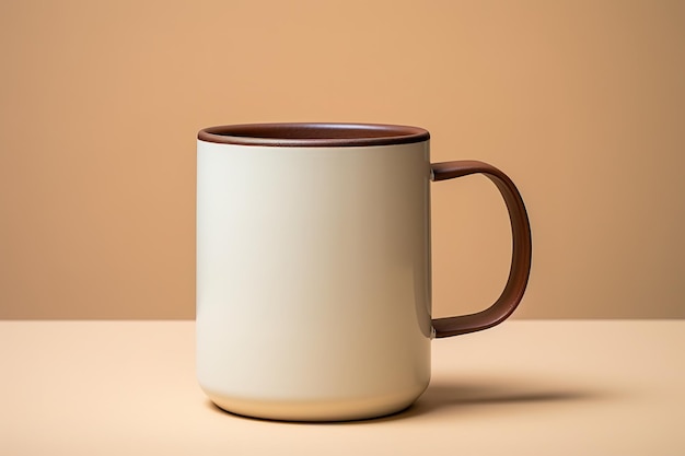 Vector a white coffee cup with a brown handle sits on a table