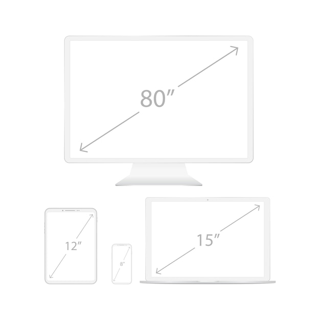 Vector white digital gadgets diagonal dimensions