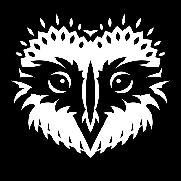 Vector white head of an owl on a black background monochrome vector illustration