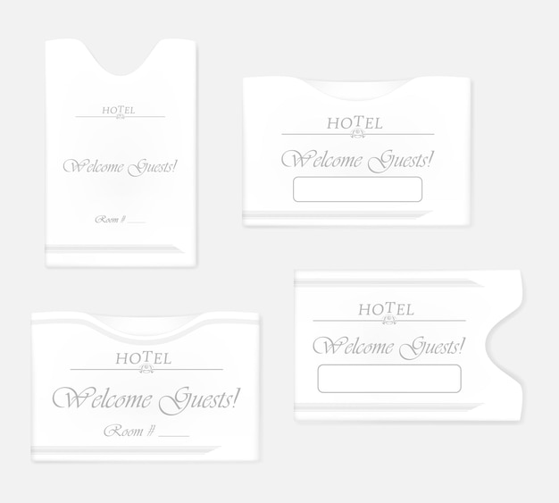 White hotel key card holder Vector set Hospitality keycard sleeves Horizontal and vertical envelopes