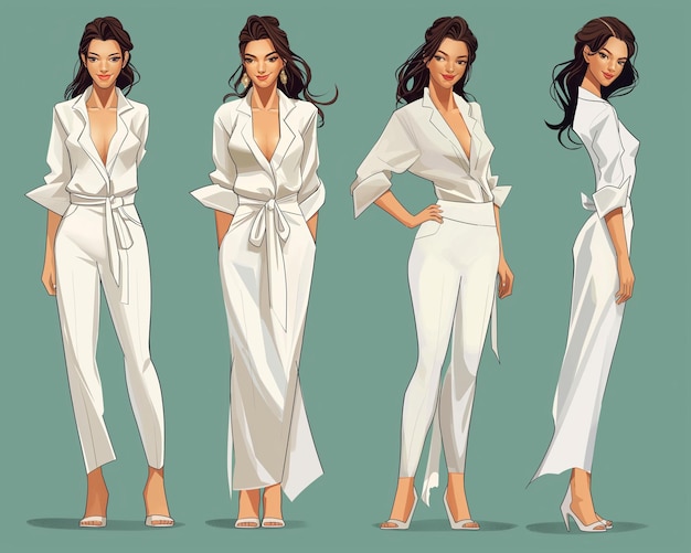 Vector white jumpsuit fashion poses