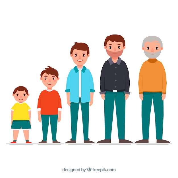 Vector white man in different ages with flat design