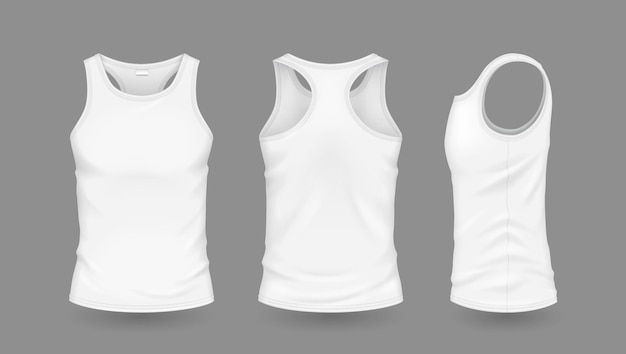 Vector white men tank tops with brand mockup illustration set