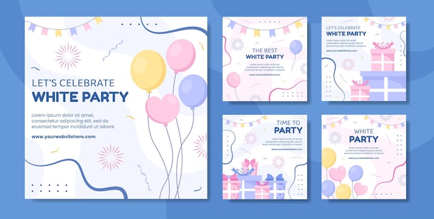 White Party Social Media Ig Post Template Hand Drawn Cartoon Background Vector Illustration