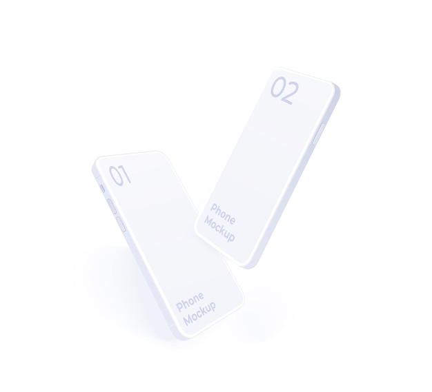 White phone mockup flying in different angles isolated. Clay mobile set to present your UX and UI de