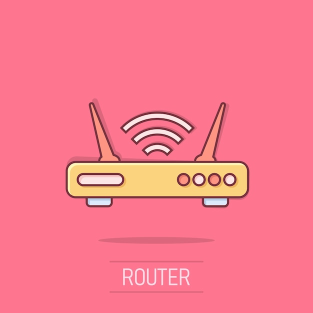 Vector wifi router icon in comic style broadband cartoon vector illustration on isolated background internet connection splash effect business concept