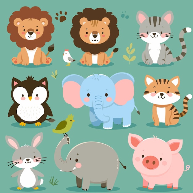 Vector wild animals for world wildlife day animals version flat design style