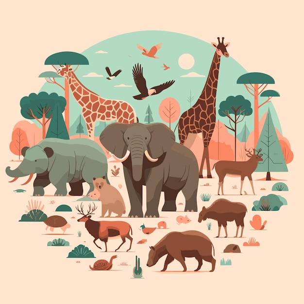 Vector wild animals for world wildlife day animals version flat design style