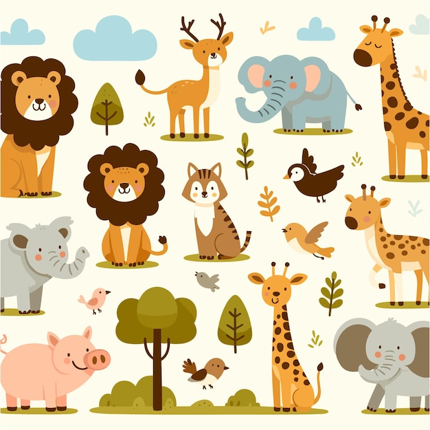 Vector wild animals for world wildlife day animals version flat design style