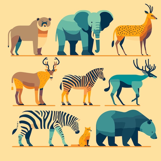 Vector wild animals for world wildlife day animals version flat design style