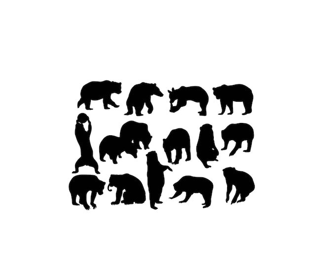 Vector wild bear activity silhouettes art vector design