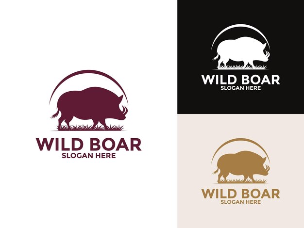 Vector wild hog or boar logo design wild boar vector set logo template