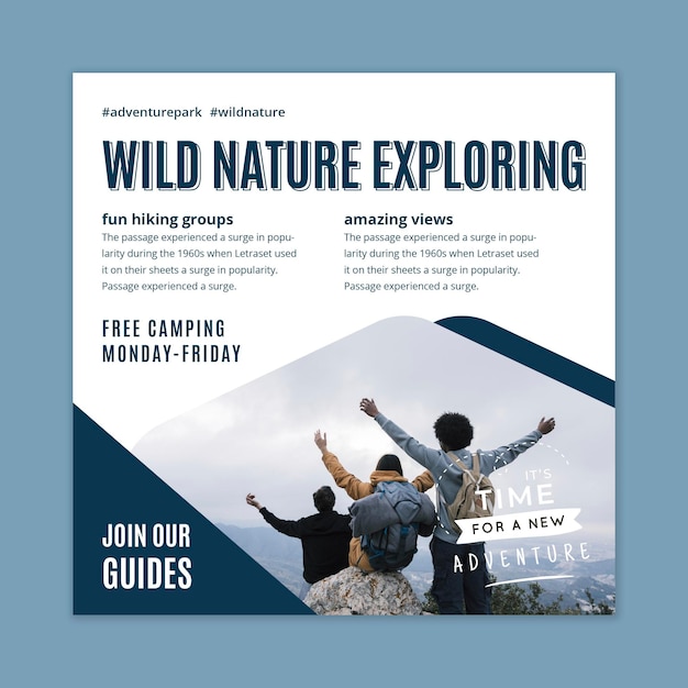 Wild nature exploring squared flyer template