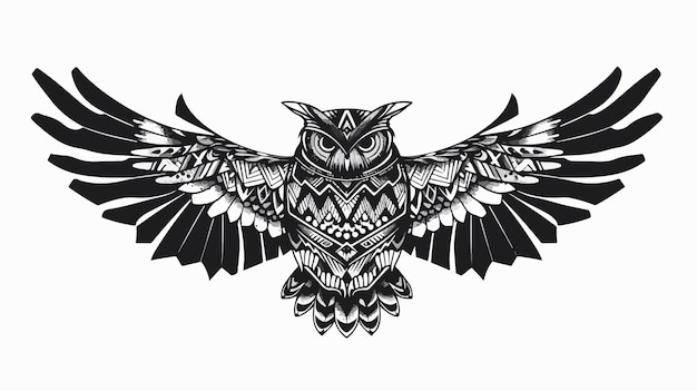 Vector wild owl bird animal tattoo silhouette hand drawing vector illustration