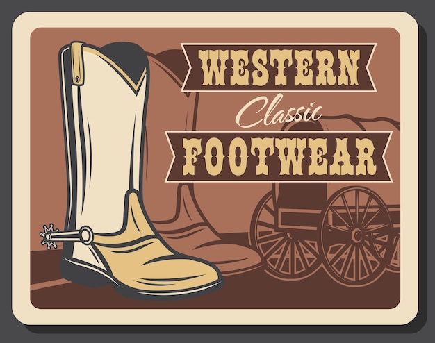 Vector wild west retro poster western cowboy footwear