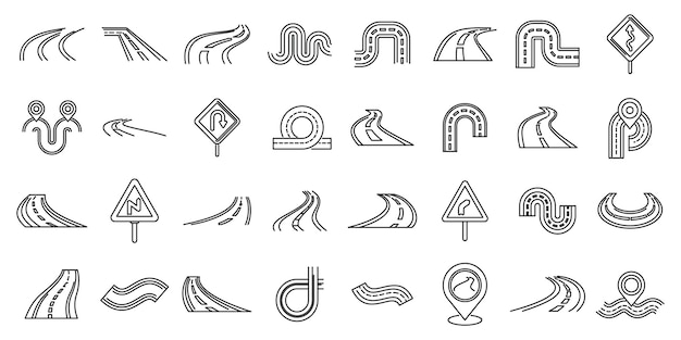 Vector winding road icons set set of road icons showing different road signs and directions for drivers