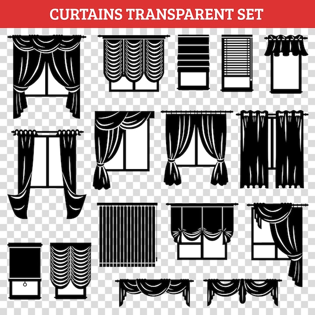 Windows Black Silhouettes With Curtains And Jalousie