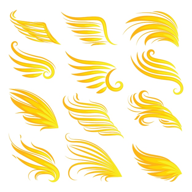 Vector wings fire icon set isolated on white background.