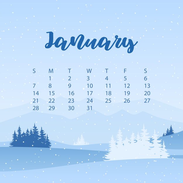 Vector winter calendar january 2024 winter snow background vector graphics