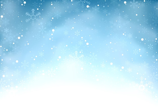 Winter Christmas Background of Snow and Flakes on Blue