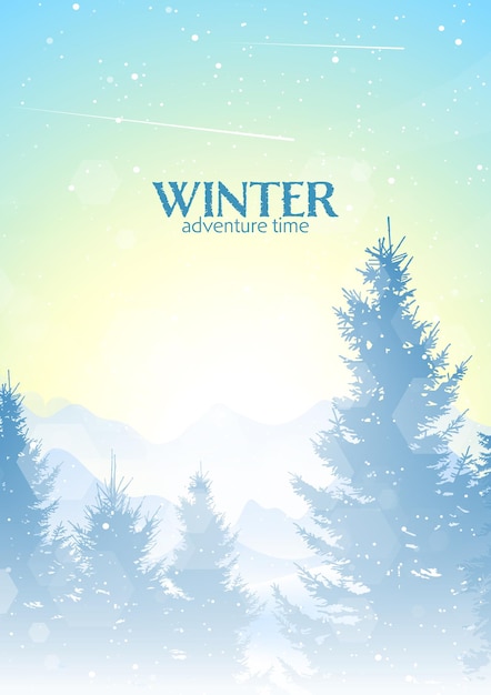 Winter landscape minimalist polygonal vector flat design graphic background