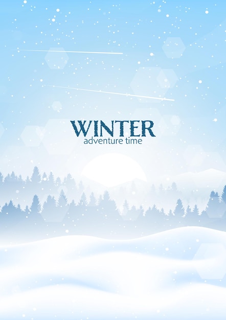 Winter landscape minimalist polygonal vector flat design graphic poster