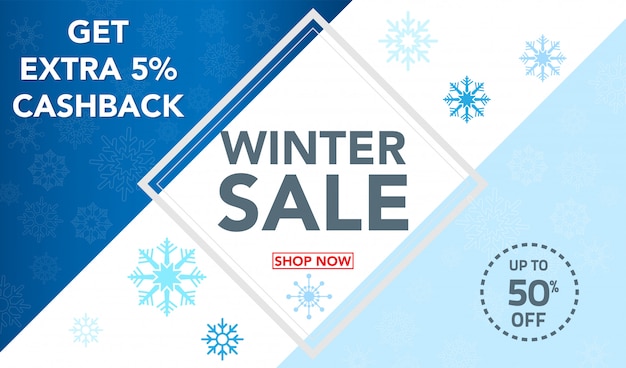 Winter sale banner template with snowflakes background