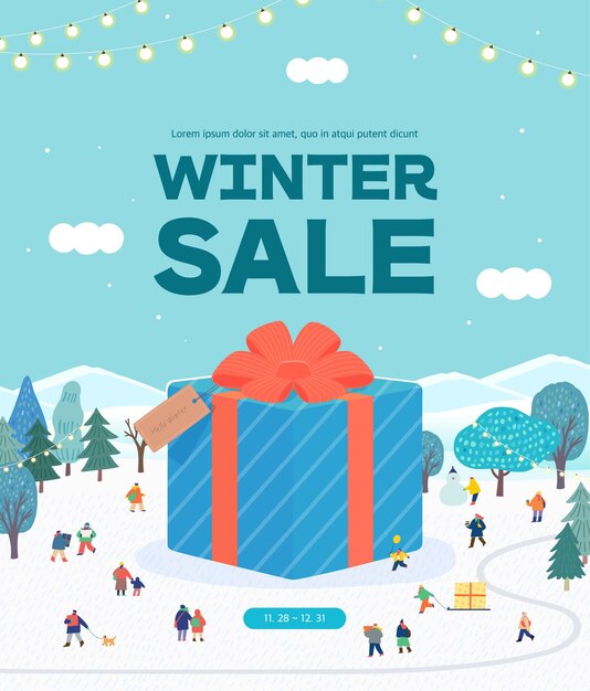 Vector winter shopping event illustration banner popup