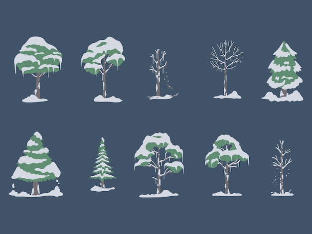 Vector winter tree covered snow illustration