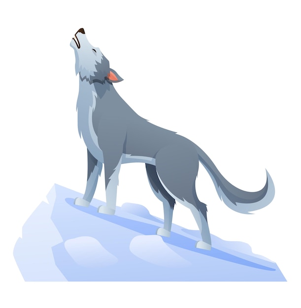 Vector wolf howling on the cliff cartoon illustration