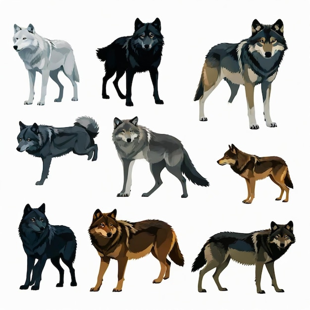 Vector wolf vector set white background isolated a high qua