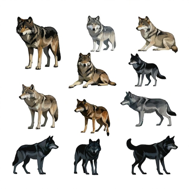 Vector wolf vector set white background isolated a high