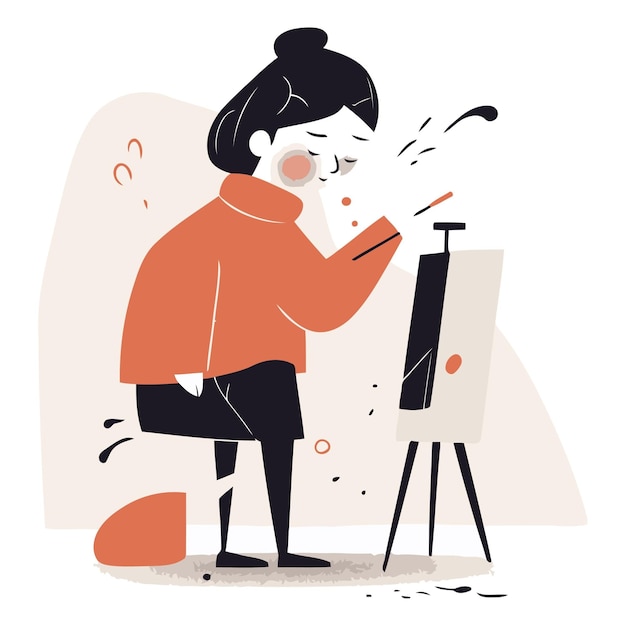 Vector woman artist painting a picture in her studio vector flat illustration