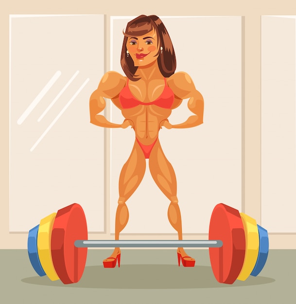 Woman bodybuilder.  flat cartoon 