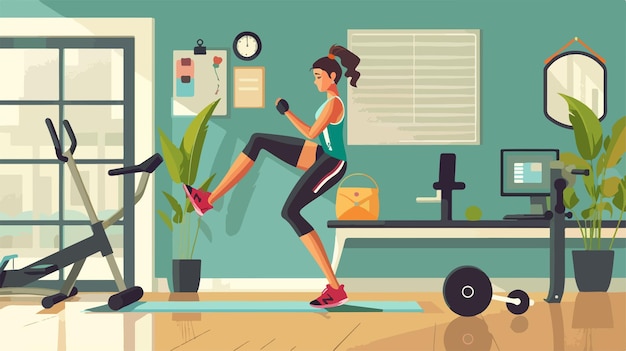 Vector a woman doing exercise in a gym with a personal trainer