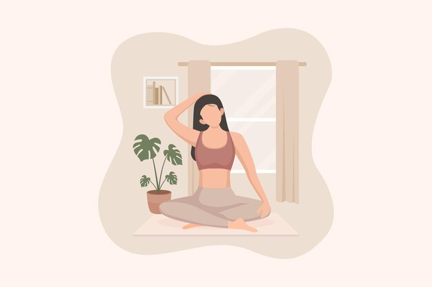 Vector woman doing yoga flat illustration design