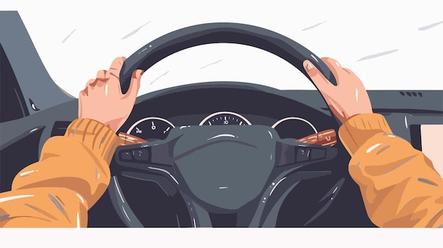 Vector woman driving car hands on steering wheel