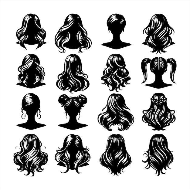 Vector woman hairstyle icon set silhouette vector illustration