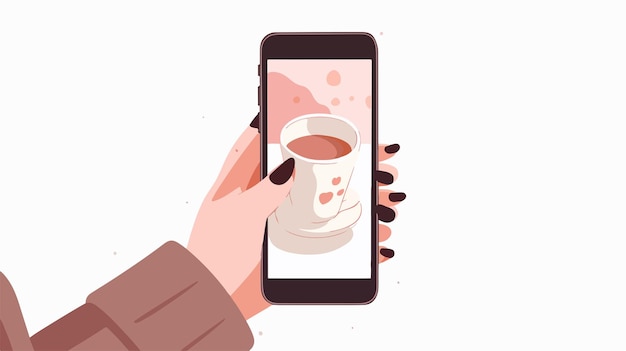 Vector a woman holding a cup of tea and a phone with a cup of tea