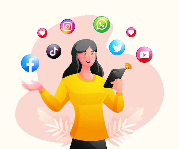 Woman holding a smartphone and using social media