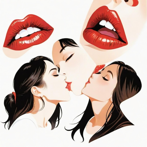 Vector a woman is kissing a woman with a kiss on her face