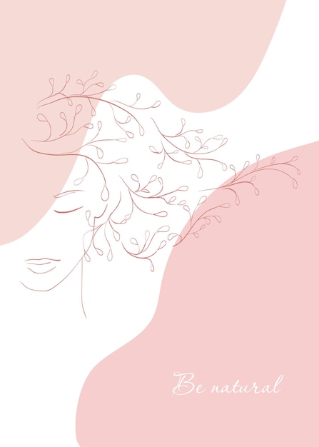 Vector woman portrait floral sketch vector background