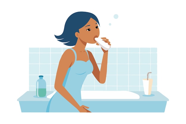 Woman Practicing Oral Hygiene in Bathroom