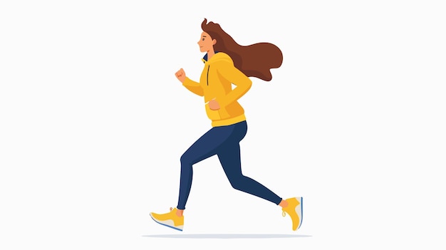 a woman running in a yellow sweater