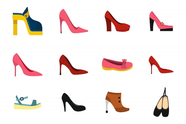 Woman shoes icon set. Flat set of woman shoes vector icons collection isolated