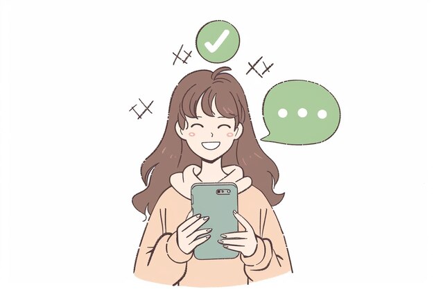 Vector woman smiling looking at phone