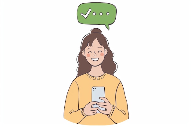 Vector woman smiling looking at phone