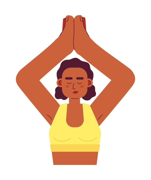 Woman stretching in yoga pose semi flat colorful vector character