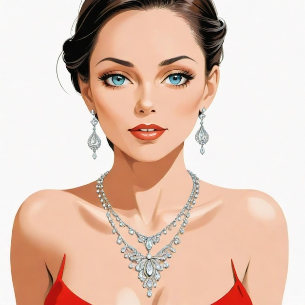 Vector a woman wearing a red dress with a necklace around her neck